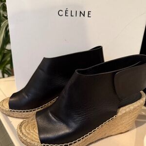 CELINE Leather Espadrille Wedge Sandal, 39/9